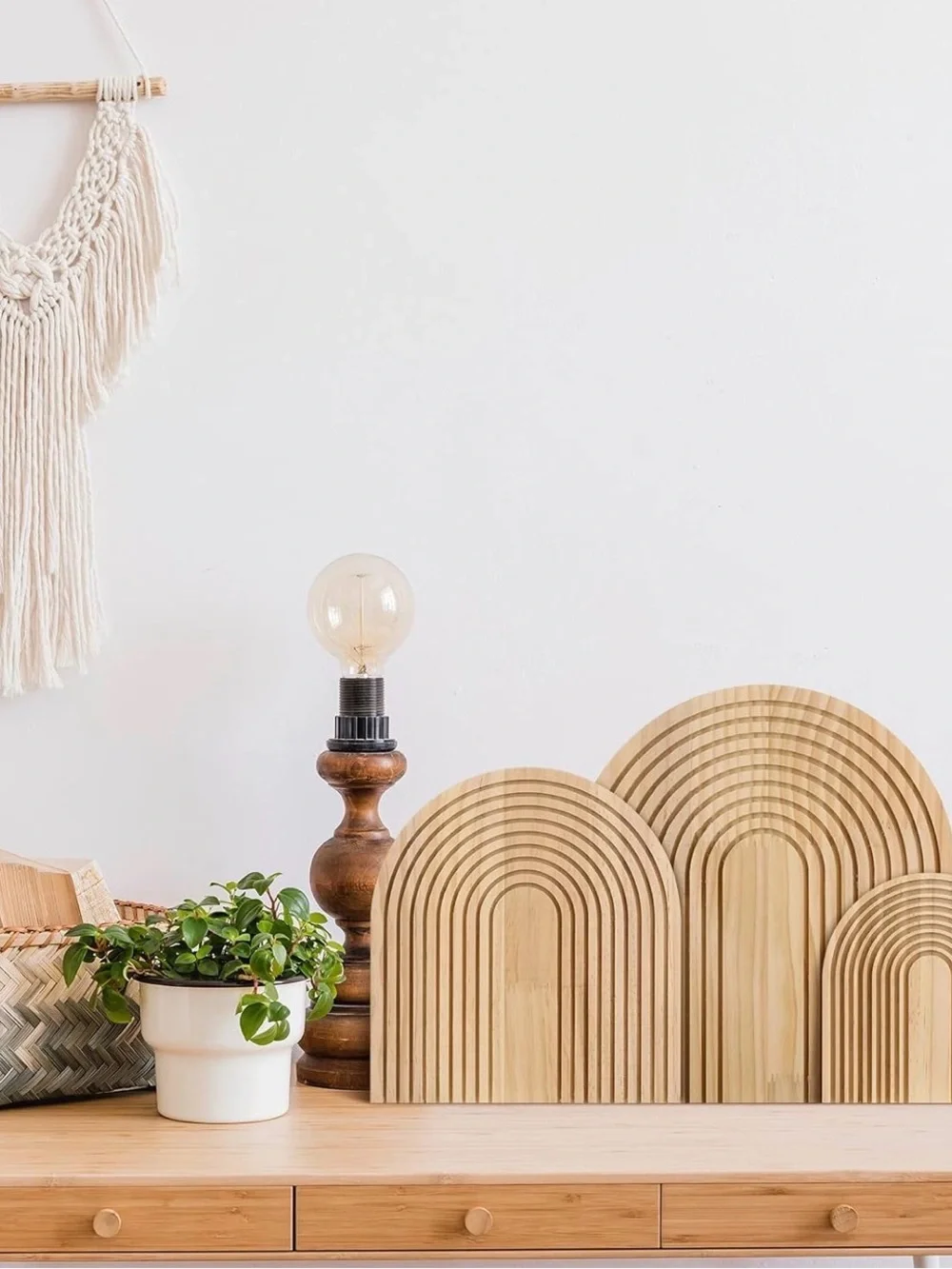 Natural Wood Arch Wall Decor Trio - Neutral Wood Accent